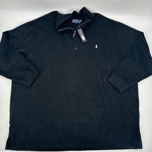 NWT Polo Ralph Lauren Men's Black Sweater Long Sleeve 1/4 Zip Pullover Logo 4XB